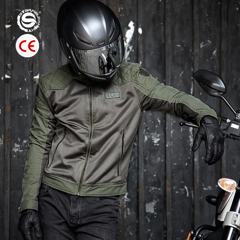 Gearx Motorcycle Jacket - SFK Spring&Summer Mesh Breathable Retro Men's