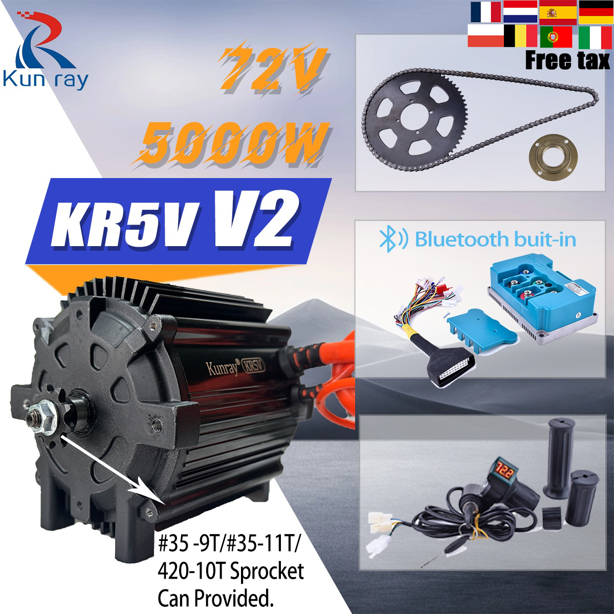 Kunray KR5V V2 72V 5000W Elect - Motorcycle Gear Hub recension och pris